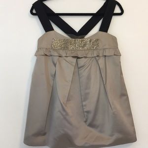 Vera Wang Lavender Label Gray beaded silk top